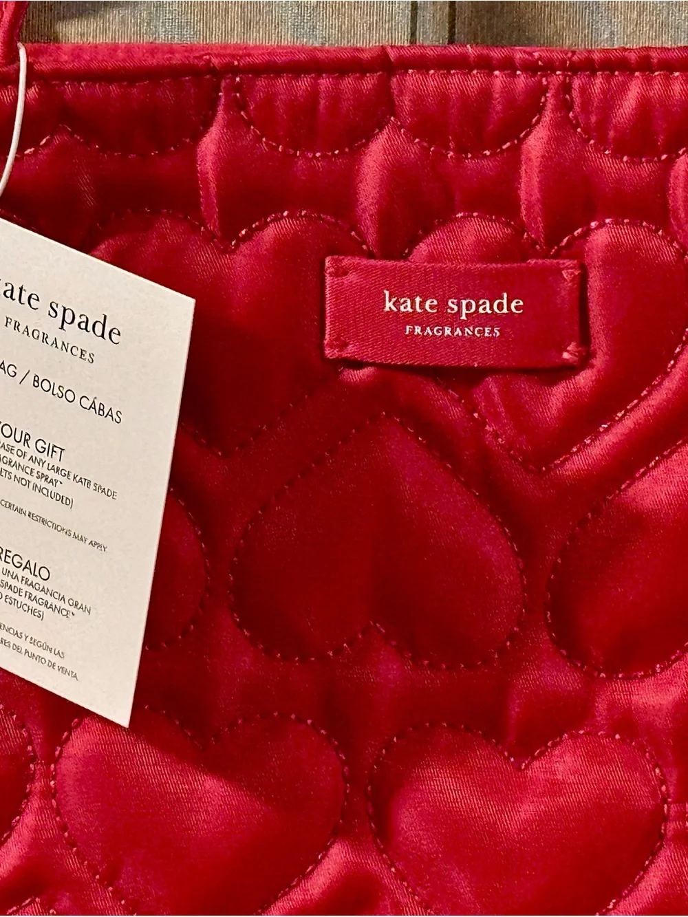 kate spade fragrances Quilted Heart-Pattern Tote in Deep Pink